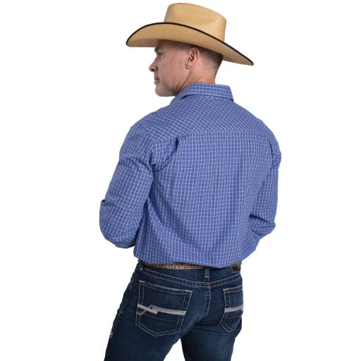 Just Country Mns Austin Full Button Print Workshirt Ultramarine Blue and White Mini Check | Country CLothing - Mens Shirt | Saddleworld ipswich