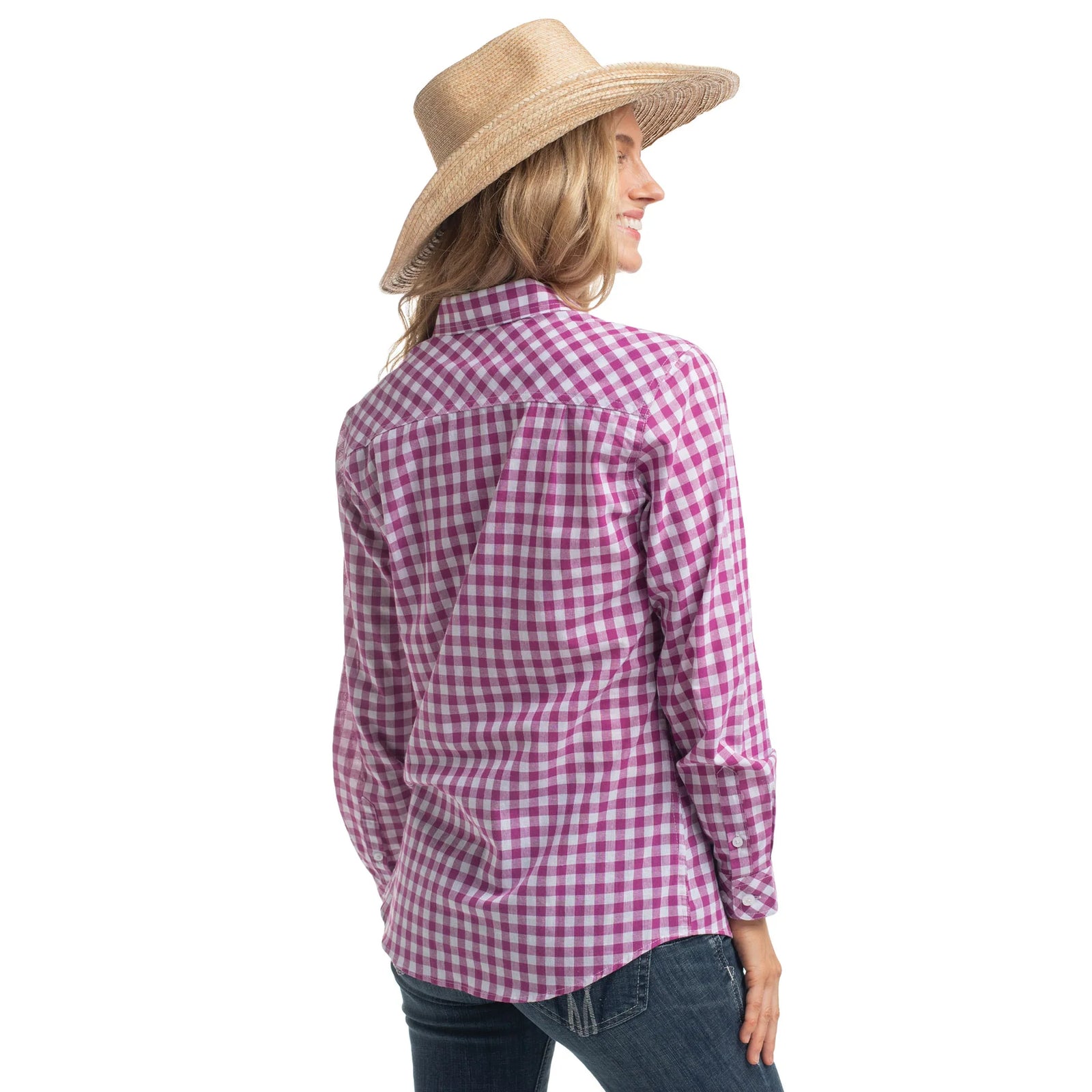 Just Country Wmns Abbey Full Button Print Workshirt Magenta and White Check | Country Clothing - Ladies Shirt | Saddleworld ipswich