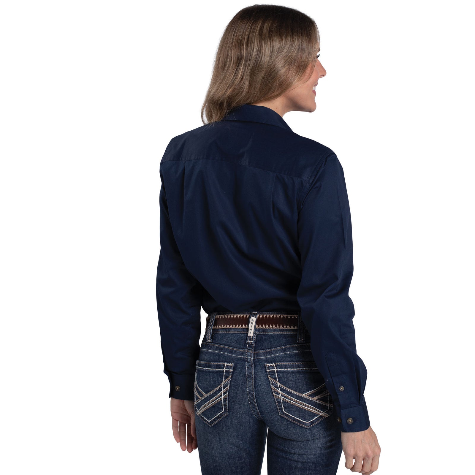 Just Country Wms Brooke Embroidered Workshirt Navy/Rose | Country Clothing - Ladies Shirt | Saddleworld Ipswich