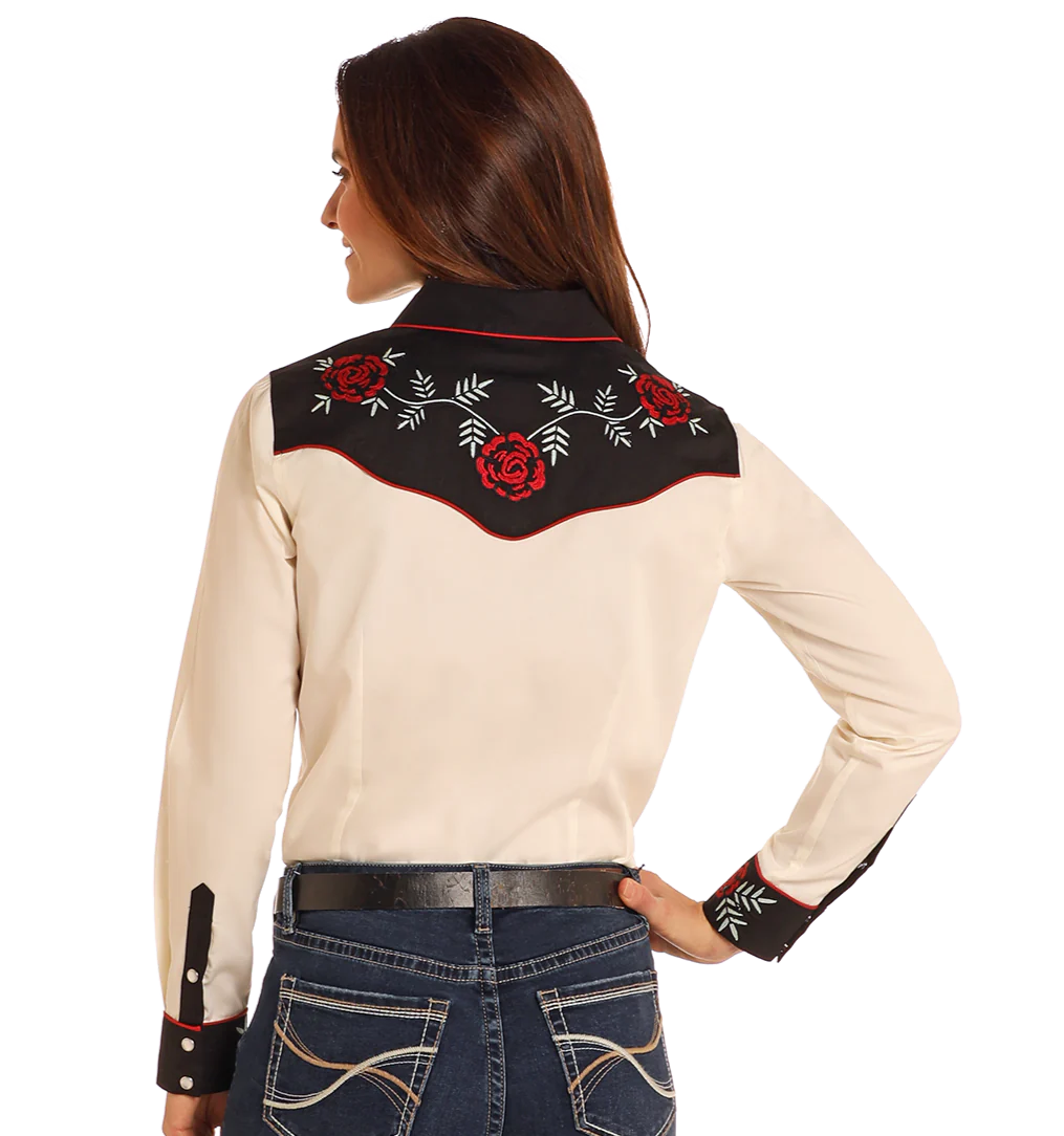 Panhandle Slim Wmns Collared Retro Long Sleeve Snap Shirt - Black Friday Sale