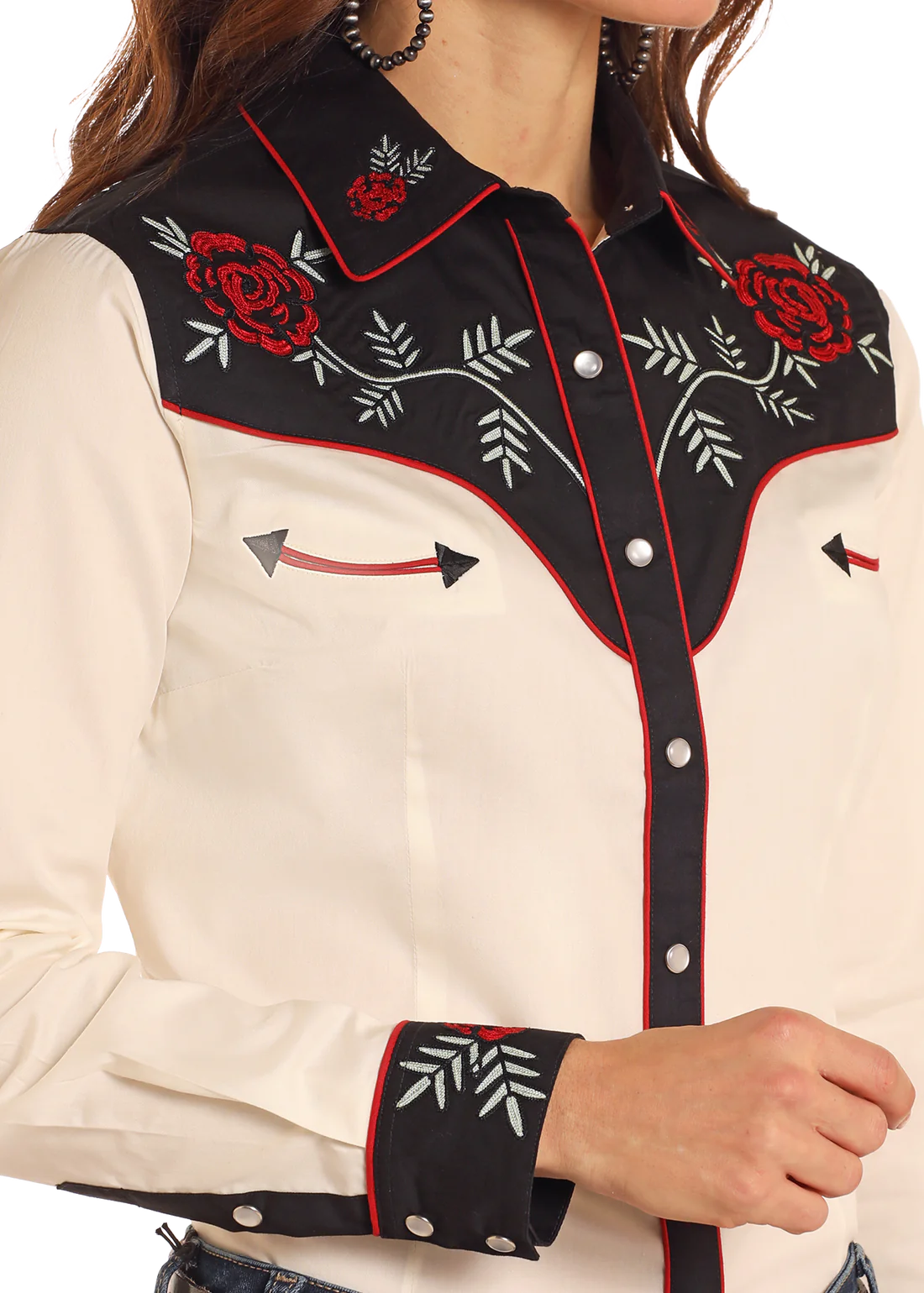 Panhandle Slim Wmns Collared Retro Long Sleeve Snap Shirt - Black Friday Sale