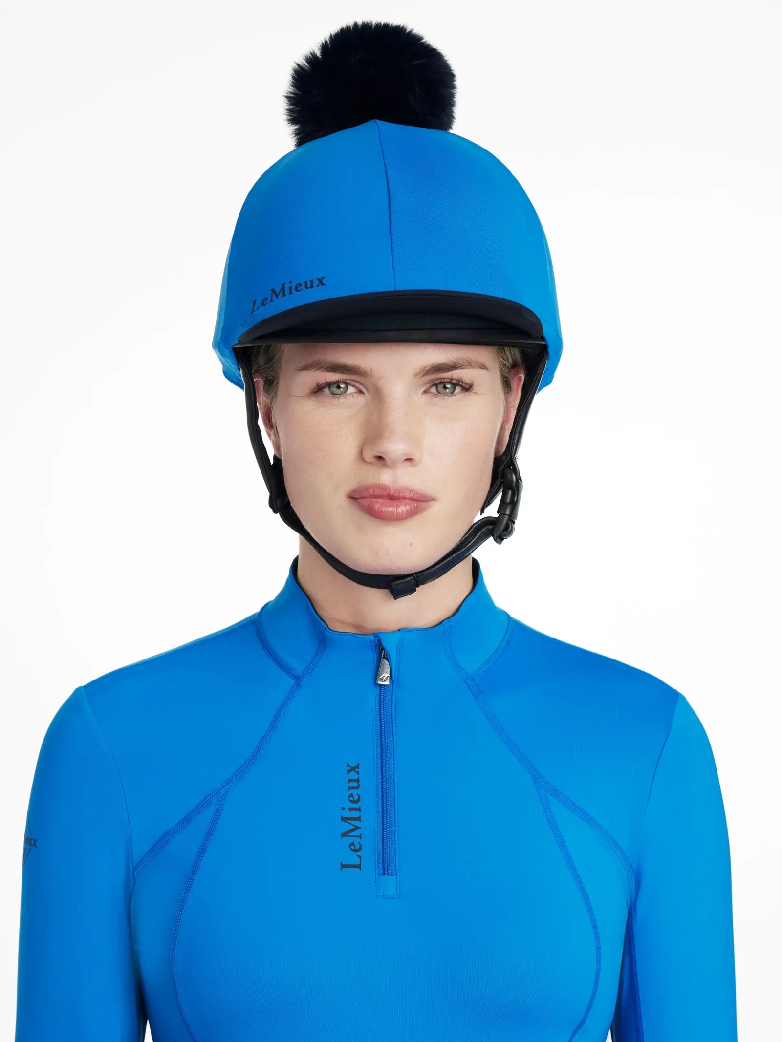 LeMieux Pom Hat Silk Bennetton Blue | Saddleworld Ipswich | Rider Wear | Shirts