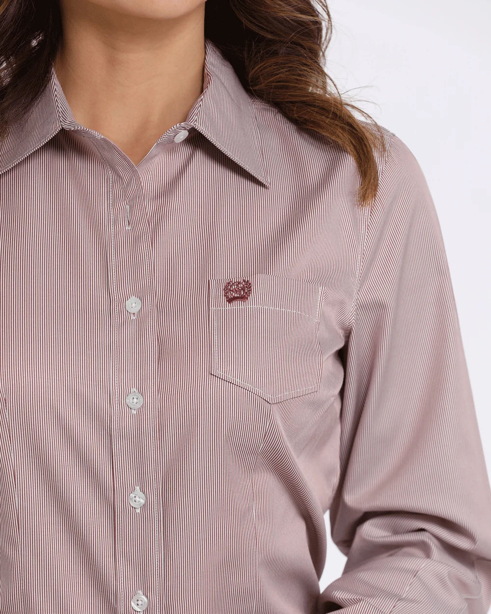 Cinch Ladies Pink Vertical Striped Button Down Shirt