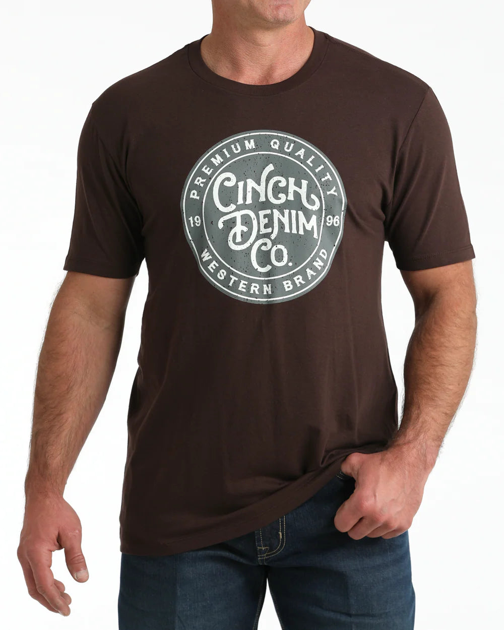 Cinch Mens Solid Brown Denim Co Graphic T Shirt