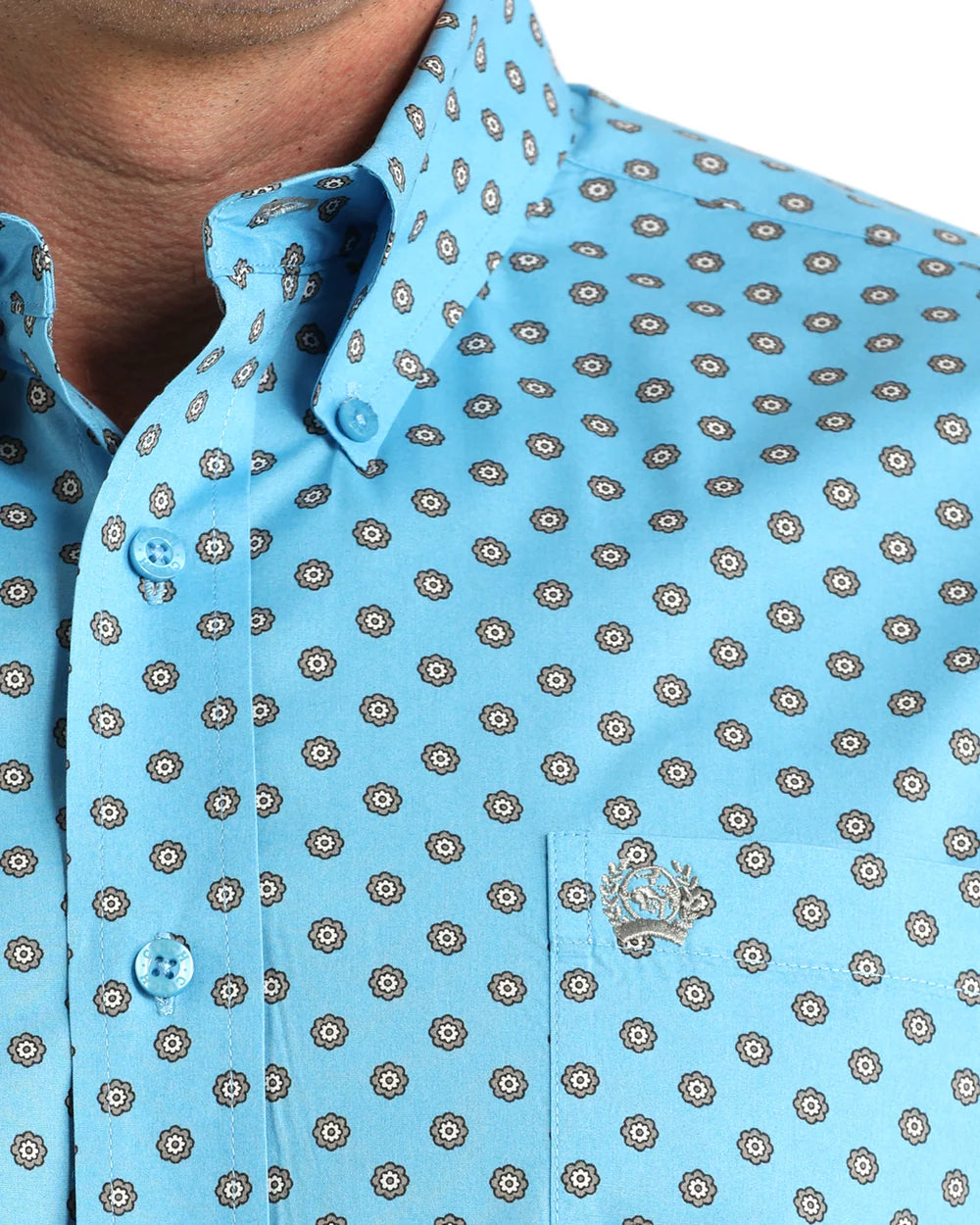 Cinch Mens Sky Blue Geometric Print Shirt