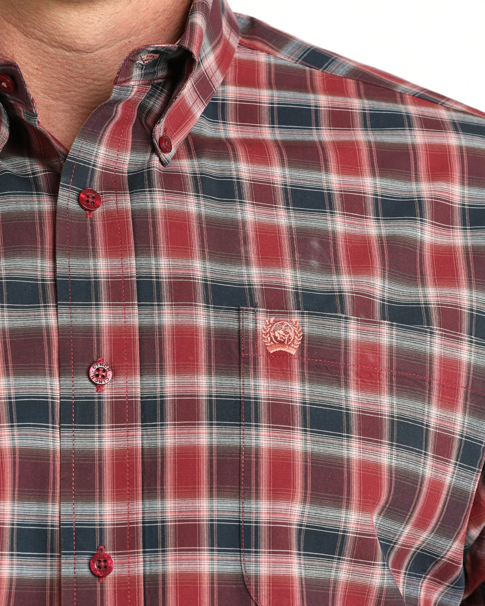 Cinch Mens Burgundy Plaid Long Sleeve Shirt