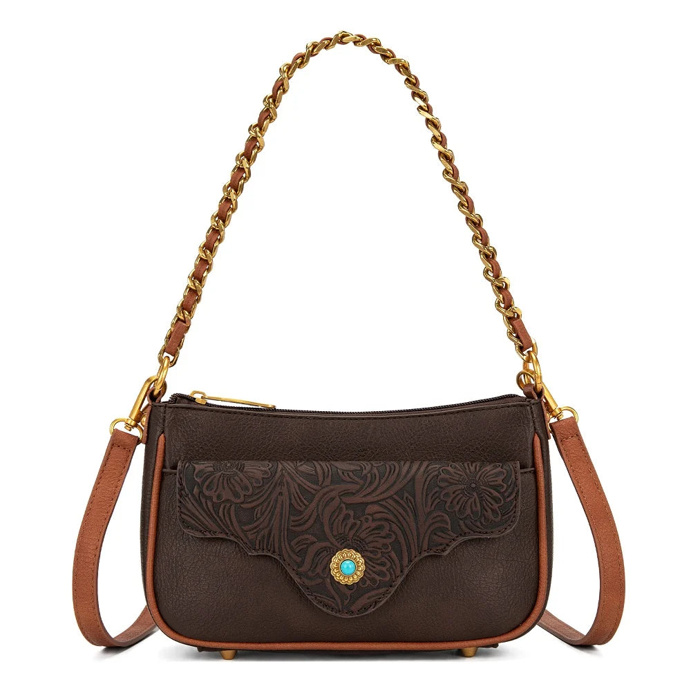 Montana West Tooled Floral Chain Shoulder Crossbody Bag