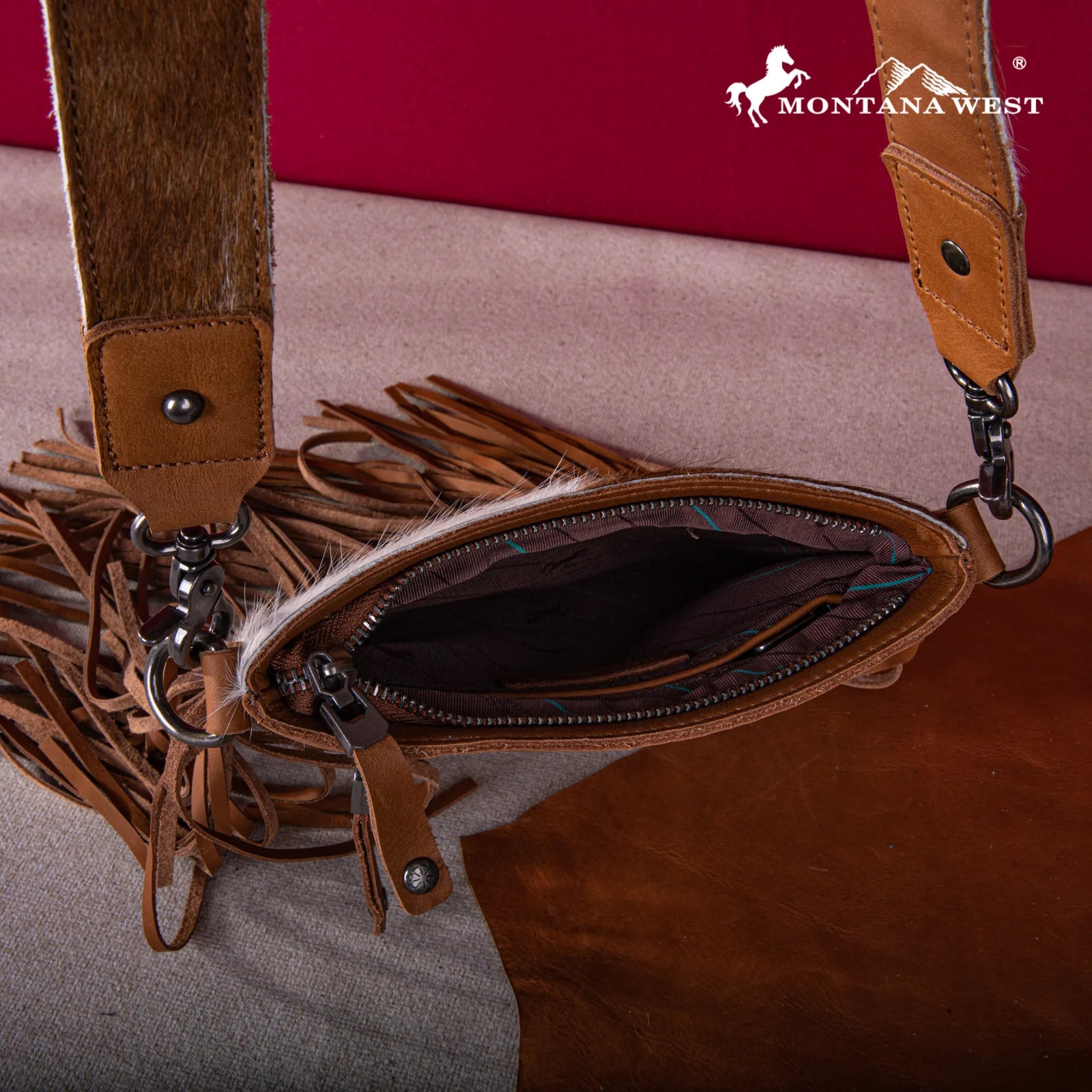 Montana West Leather Hair On Fringe Crossbody