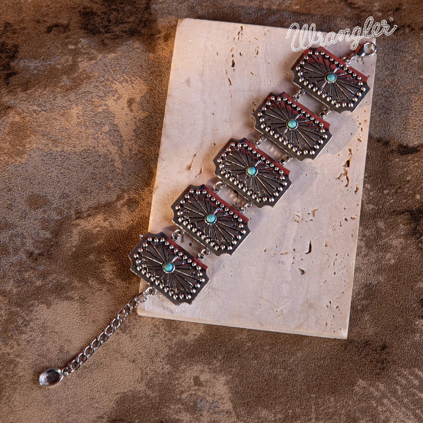 Wrangler Silver Chain Concho Cuff Bracelet Turquoise Stone