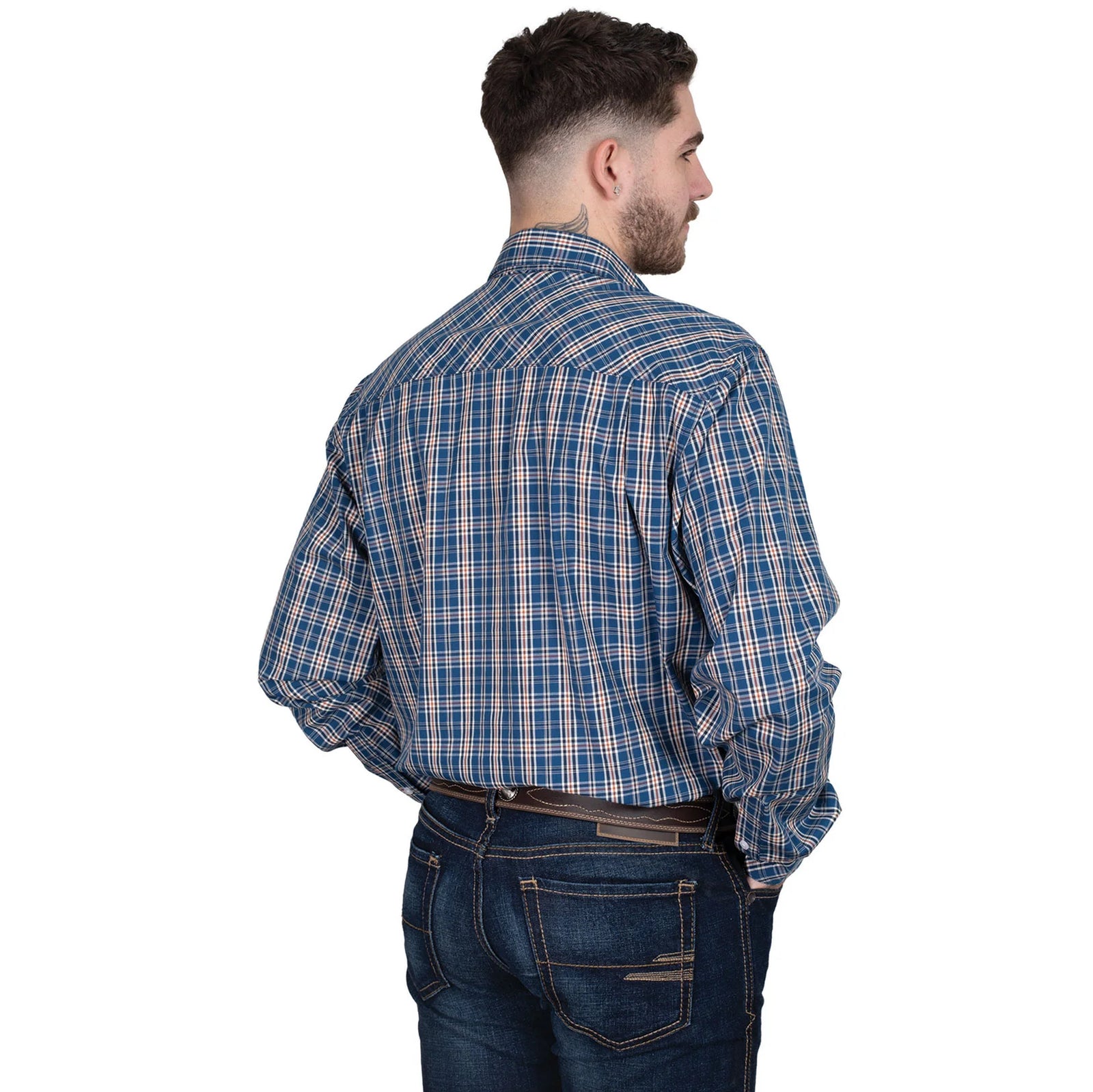 Just Country Mns Austin Full Button Full Print Workshirt Cobalt/Rust Plaid