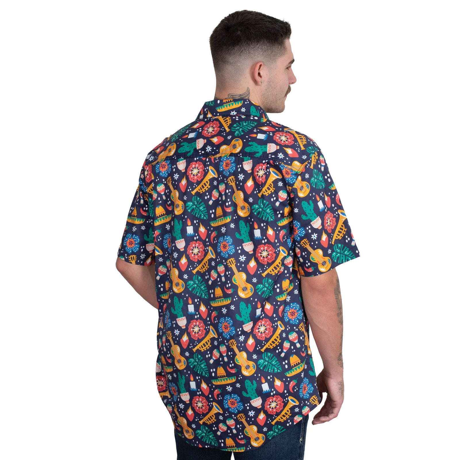 Just Country Mns Jordan Full Button Short Sleeve Print Workshirt Navy Fiesta