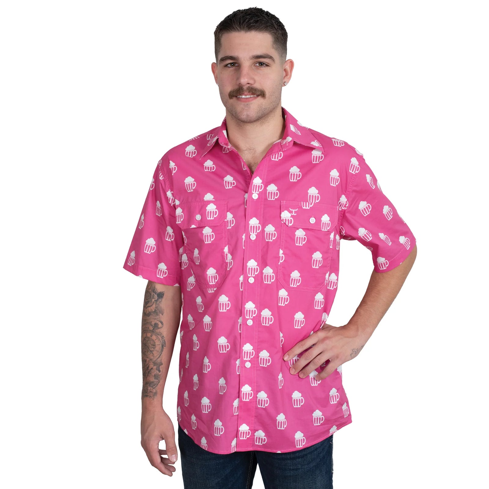 Just Country Mns Jordan Full Button Short Sleeve Print Workshirt Rose Brew