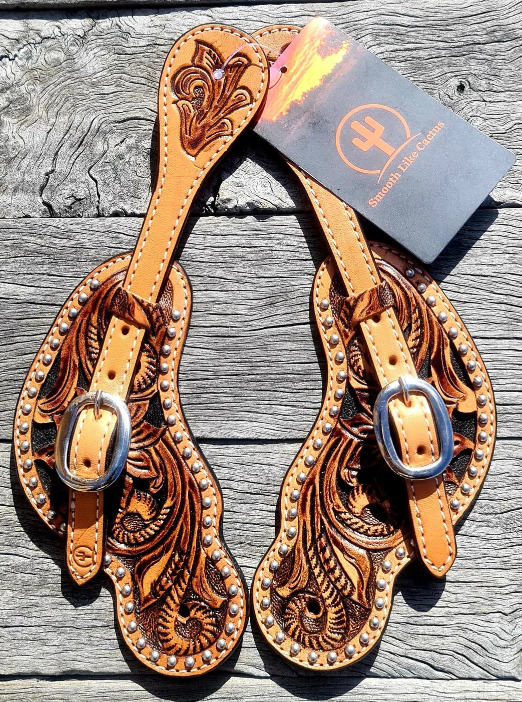 Mens Carved Spur Straps with Silver Studs | Rider Wear - Spurs | Saddleworld Ipswich