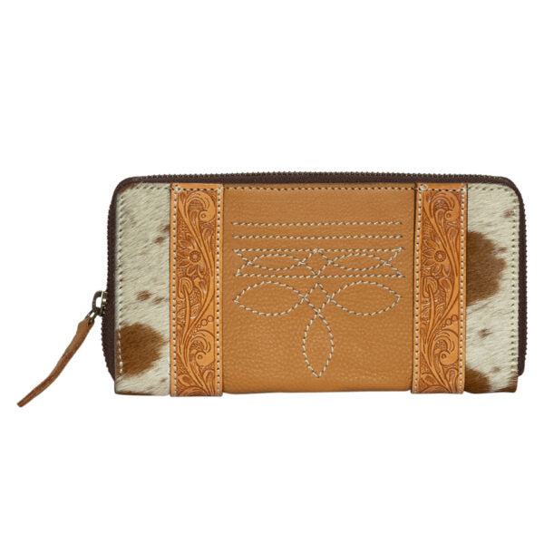 The Design Edge Moore Cowhide and Tooling Boot Stitched Zippered Wallet