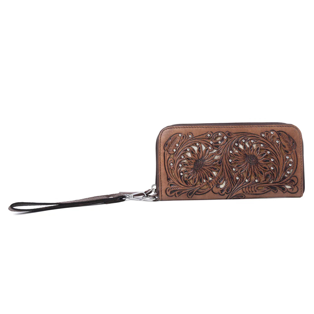 Myra Autumn Brook Handtooled Harion Leather WMns Wallet in Toffee Saddle | Giftware - Handbag | Saddleworld Ipswich