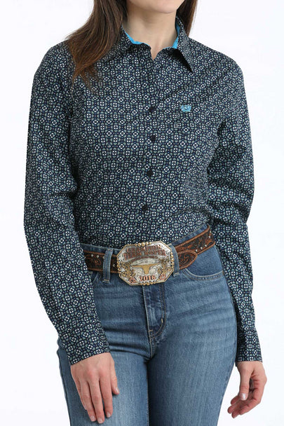 Cinch Wmns Navy Geometric Print Shirt