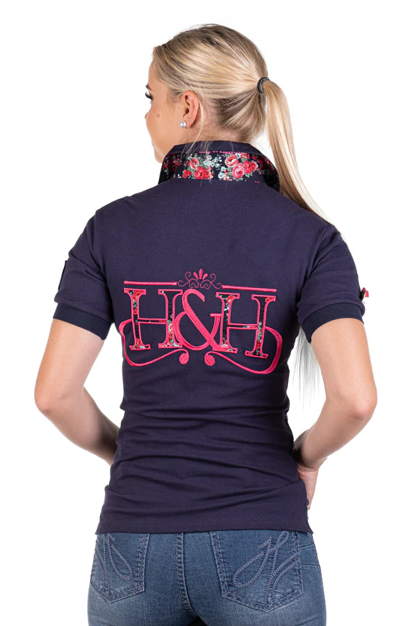 Hitchley and Harrow Fitted Polo Navy with Hot Pink