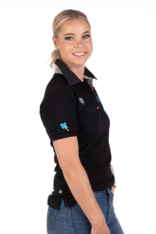 Hitchley and Harrow Fitted Polo Black with Turquoise