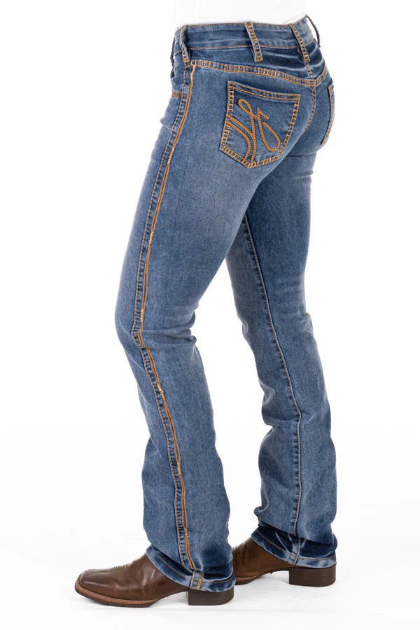 Hitchley and Harrow Mid Rise - Yellowstone Bronze Swirl Stitch Jean - Christmas Sale