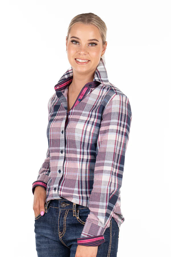 Hitchley and Harrow Fitted Shirt - Navy, White, Light Blue and Purple
