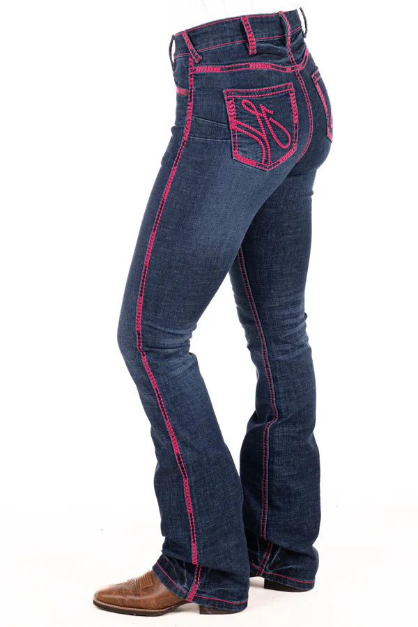 Hitchley and Harrow Ultra High Rise Jean - Hot Pink Stitch