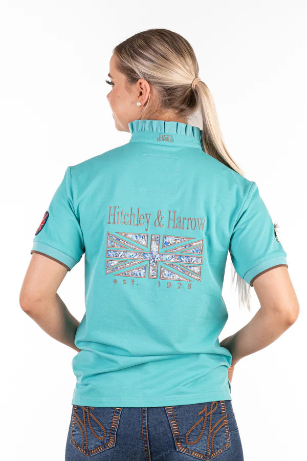 Hitchley and Harrow Loose Fit Polo - Turquoise Frill Collar