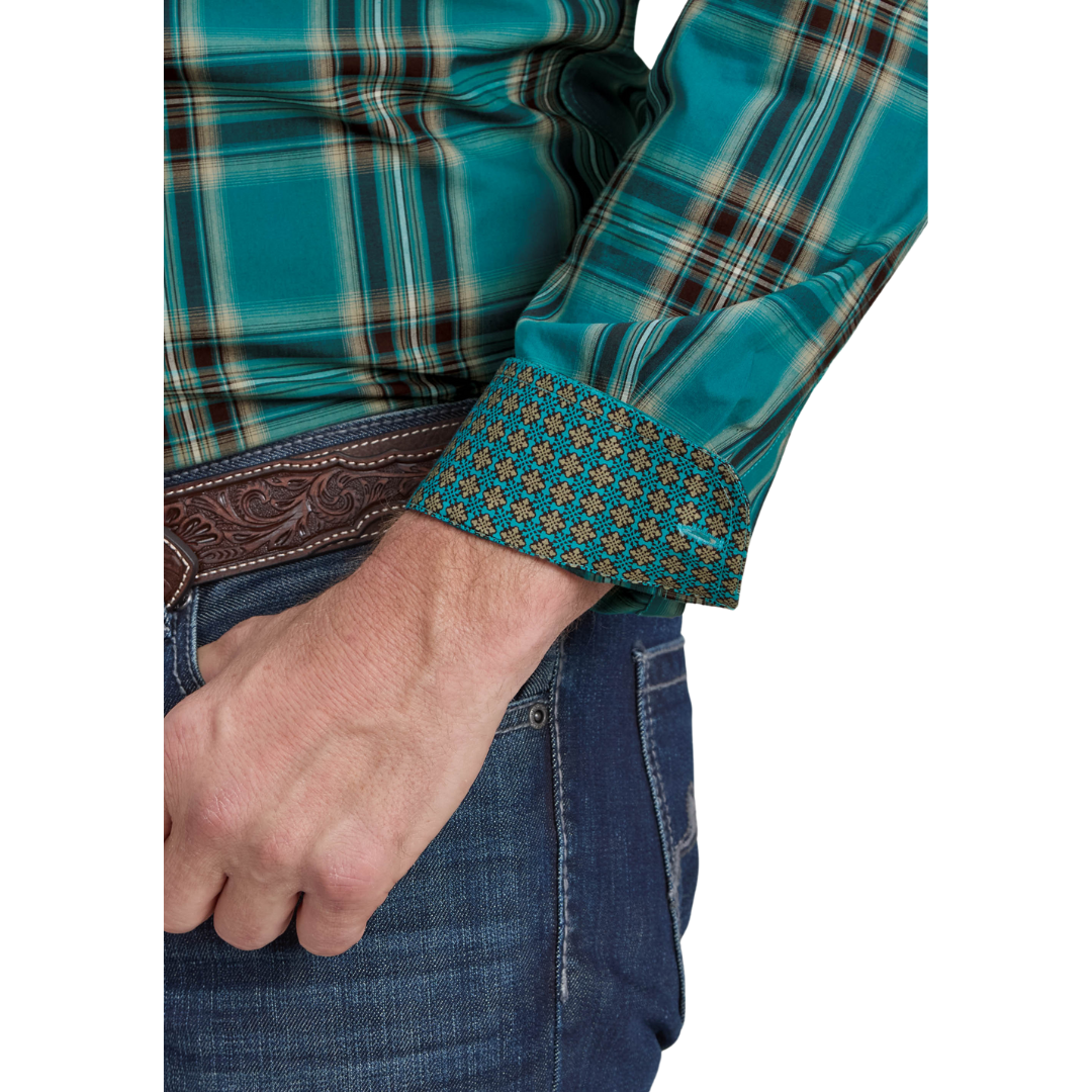 Roper Mns Amarillo Collection LS Shirt Plaid Green - Black Friday Sale