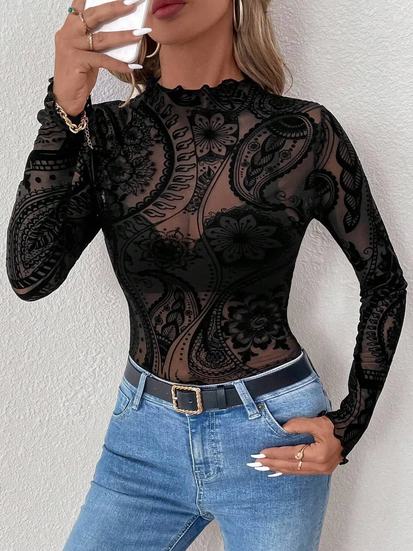 Paisley Velvet Print Mesh Top | Country Clothing - Ladies Shirts | Saddleworld Ipswich