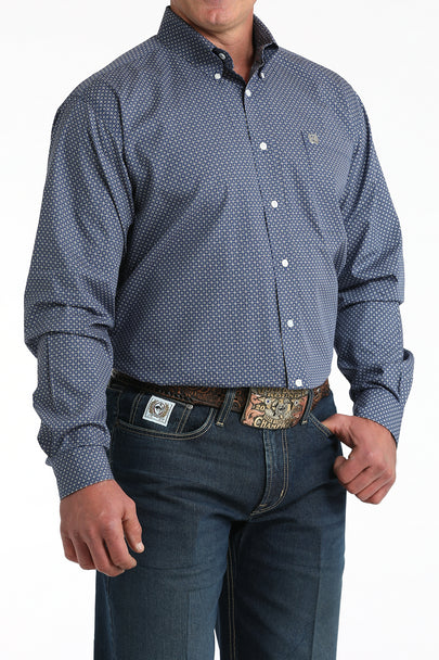 Cinch Mens Royal Blue Geometric Print Shirt