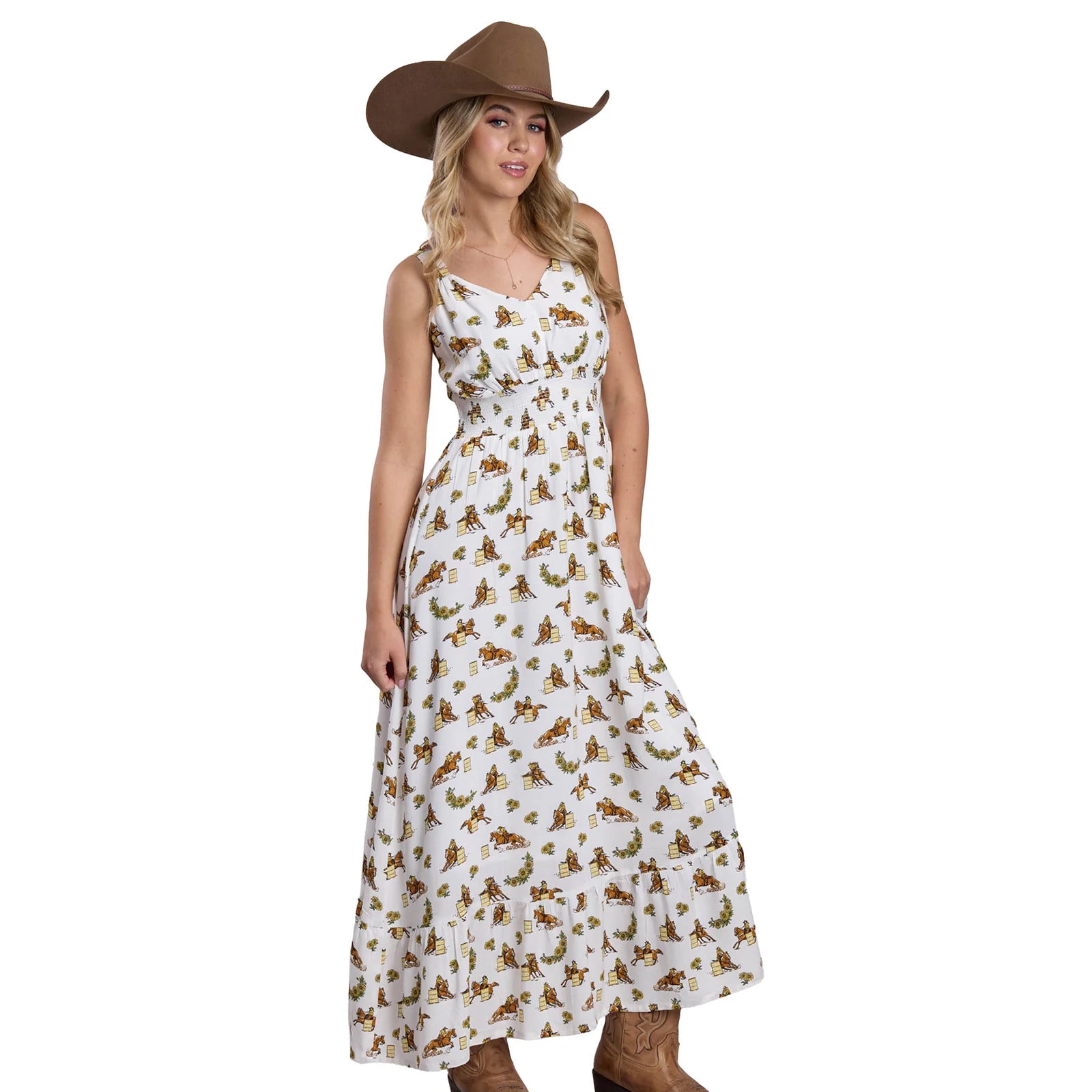 Roper Wmns Five Star Colleciton Sleeveless Dress Print White