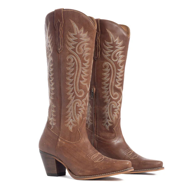 Sylivia Prairie Leather Boots in Bourbon Brown