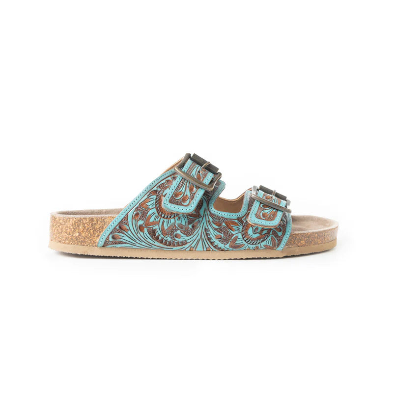 Falling Feather Sandals in Blue and Brown
