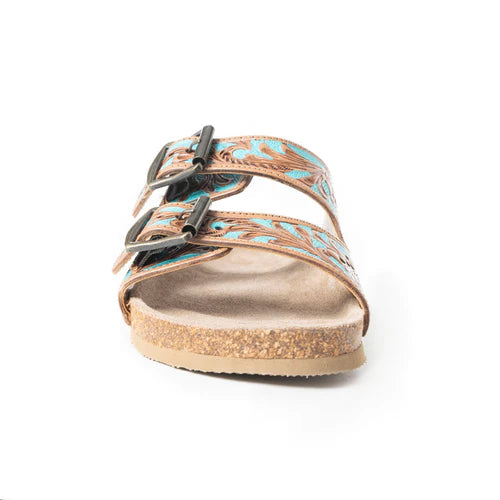 Falling Feather Sandals in Turquoise and Brown