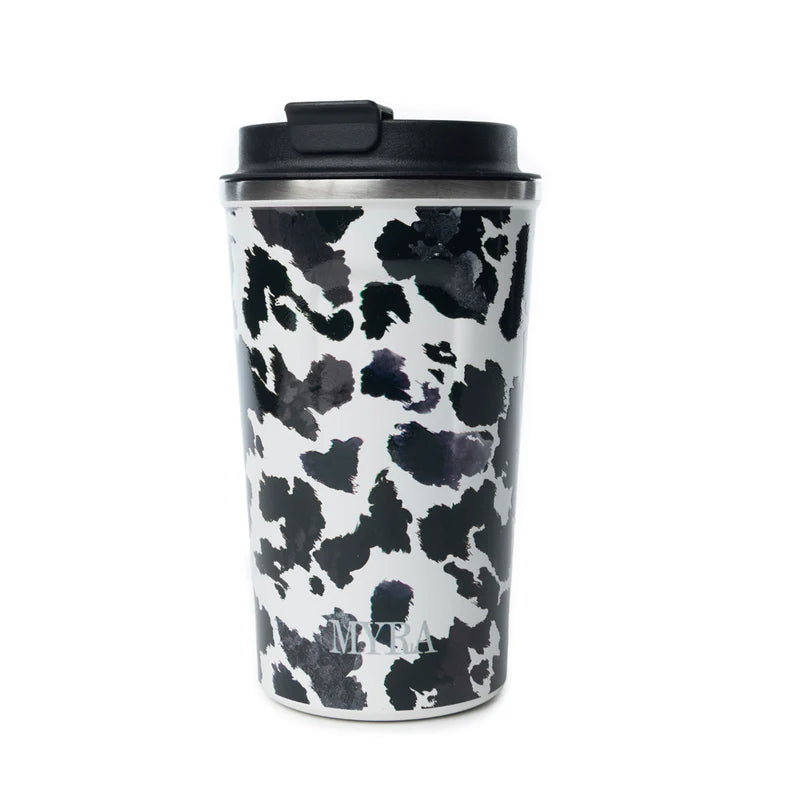 Western Trail Brew Stainless Steel Mug in Black Leopard Print