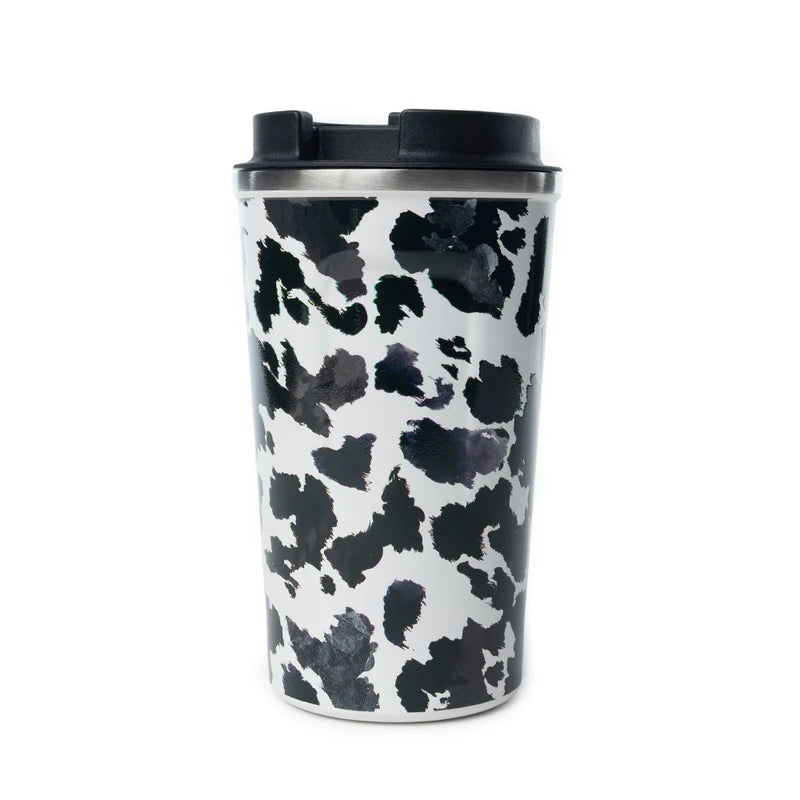 Western Trail Brew Stainless Steel Mug in Black Leopard Print