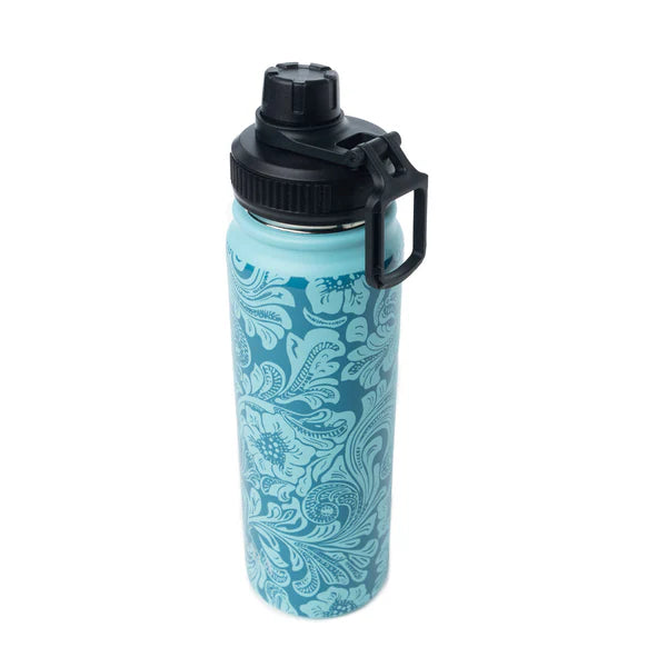 Moo and Bloom Stainless Steel Water Bottle in Turquoise