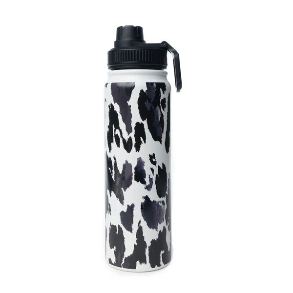 Moo and Bloom Stainless Steel Water Bottle in Black Leopard Print