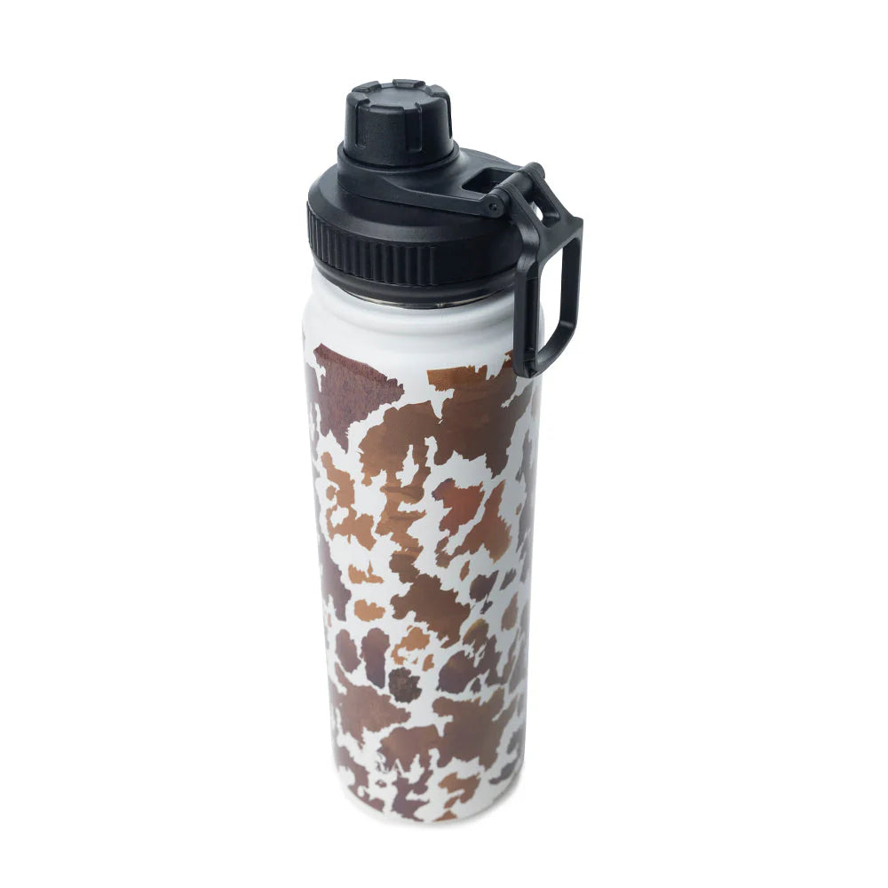 Moo and Bloom Stainless Steel Water Bottle in Brown Leopard Print