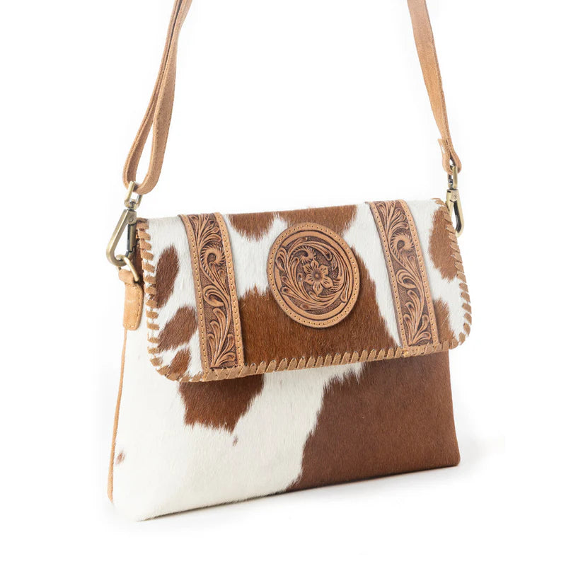 Dustland Trails Handtooled Bag in Desert Hide and Snow Drift