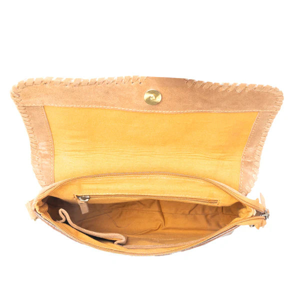 Dustland Trails Handtooled Bag in Desert Hide and Snow Drift