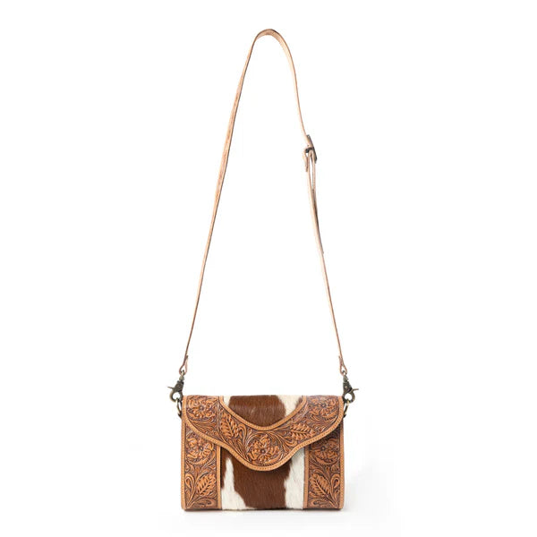 Copper Charm Handtooled Bag in Earthen Hide and Whisper White
