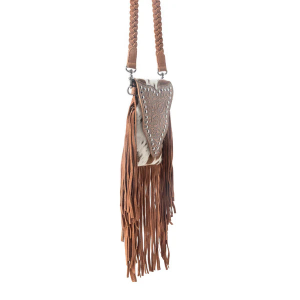 Dusk and Dust Fringe Leather Bag Brown and White