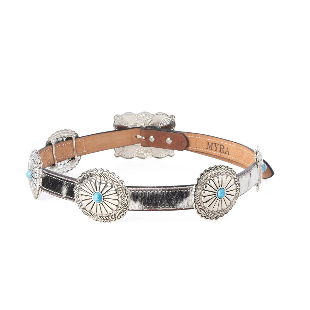 Floracrest Harion Concho Belt with Handtooling and Turquoise Stone Buckle