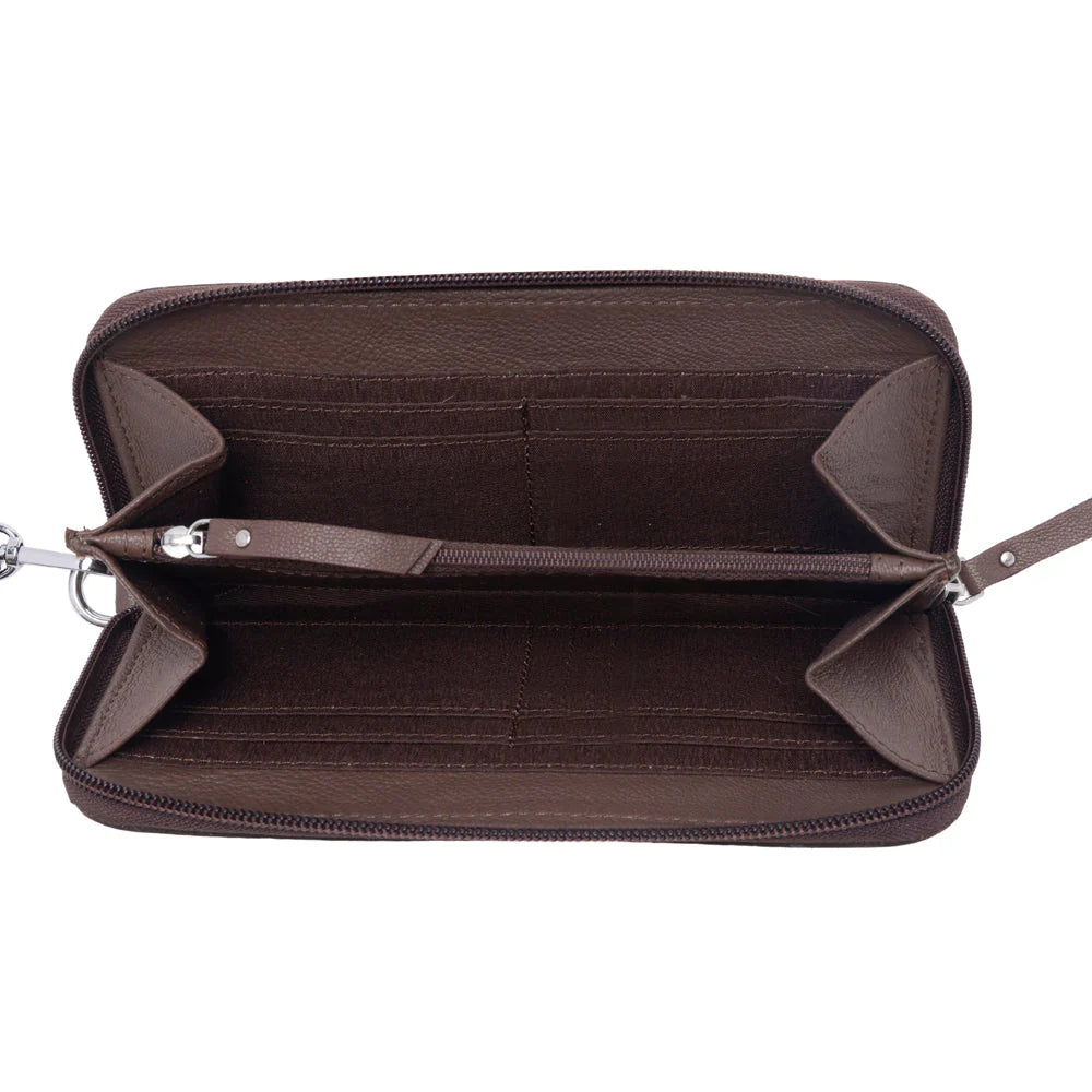 Myra Autumn Brook Handtooled Harion Leather WMns Wallet in Toffee Saddle