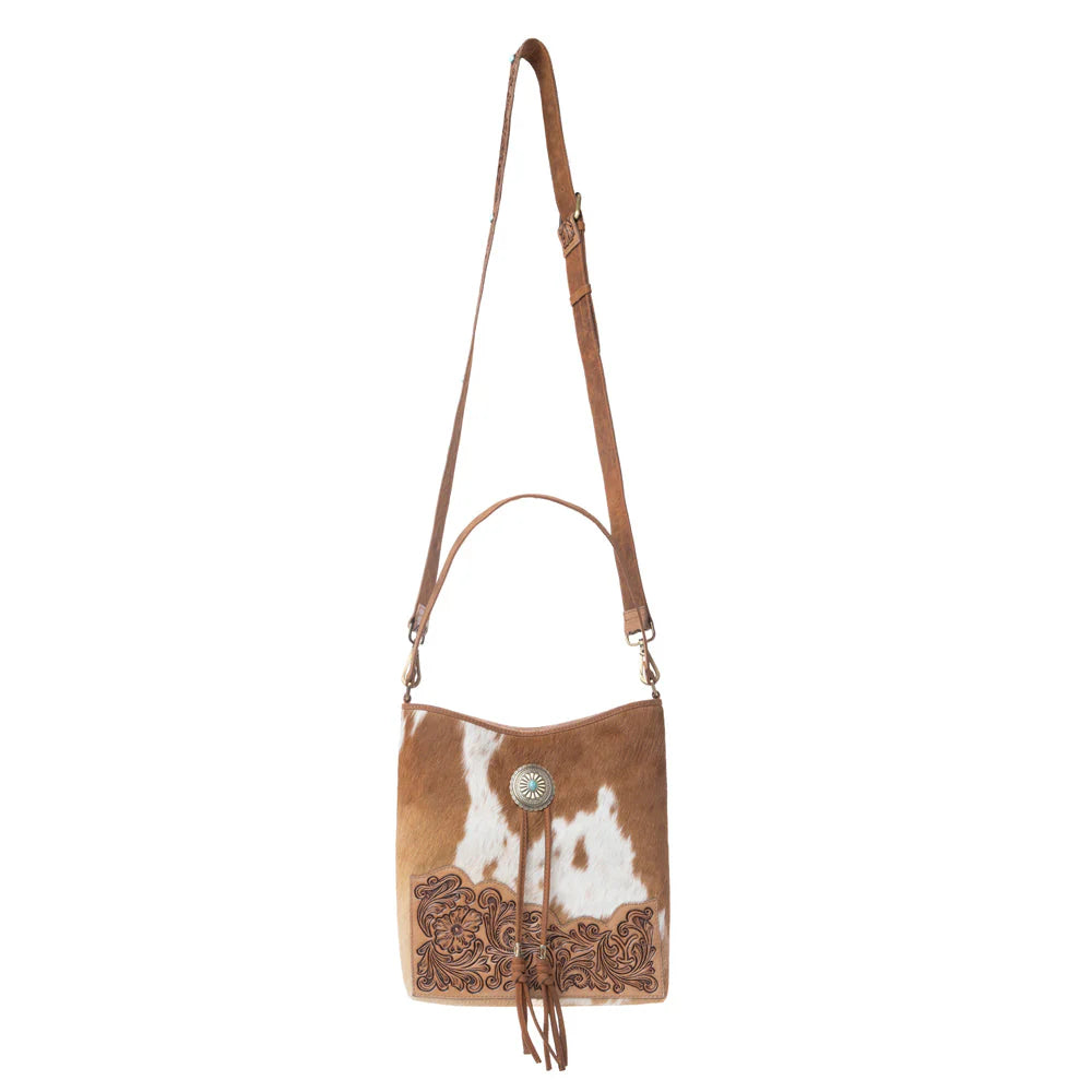 Yellowstone Tawny Ridge Handtooled Hairon Carry Bag in Ivory Mocha