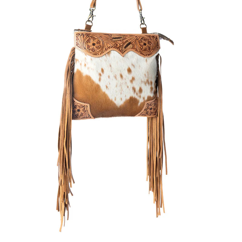 Tumbleweed Trail Fringed Hand-Tooled Bag for Wmns in Light Brown