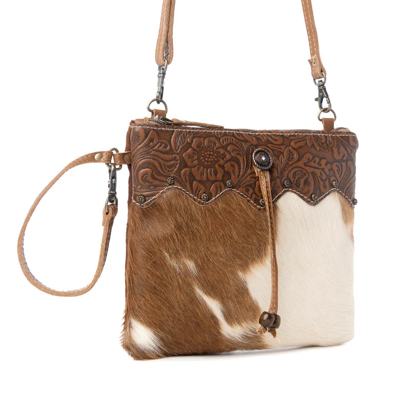 Ornate Brown Leather and Hairon Bag