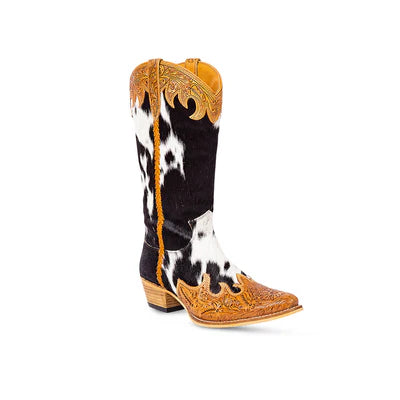 Adelaide Hair On High Top Boots - Black and White