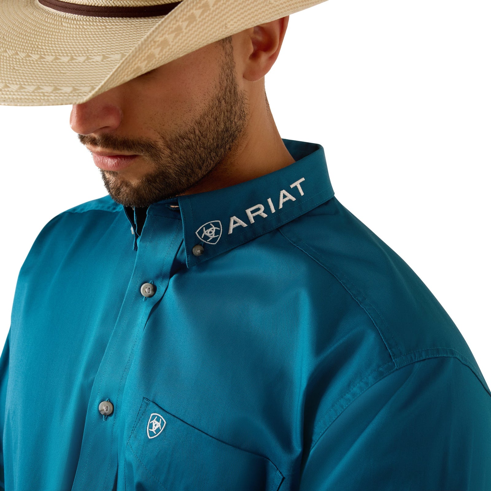 Ariat Mns Team Logo Lightweight Twill Classic Fit LS Shirt Corsair/Red