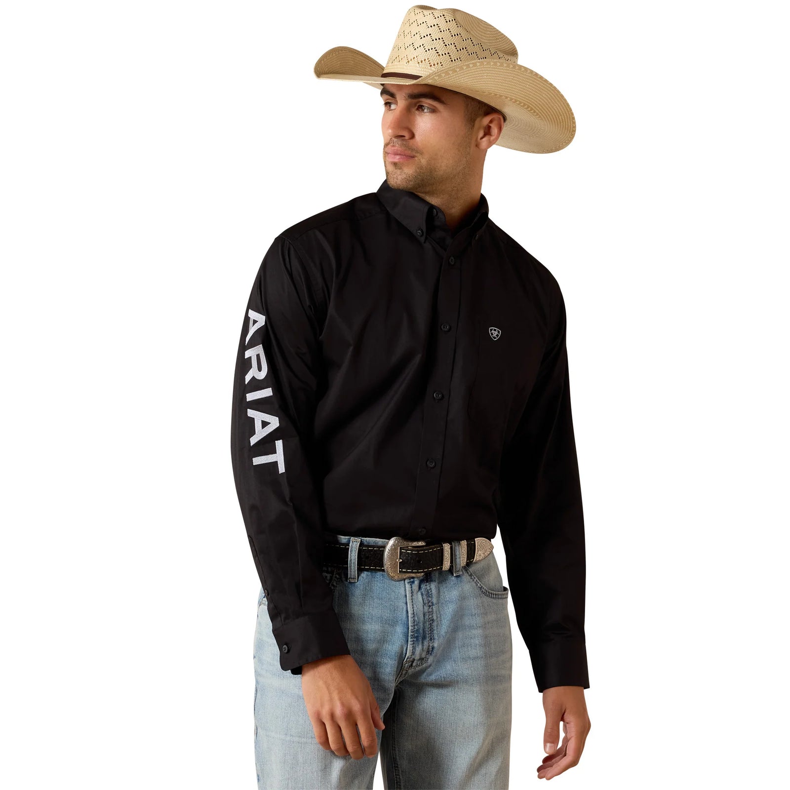 Ariat Mns Team Logo Lightweight Twill Classic Fit LS Shirt Black/Grey